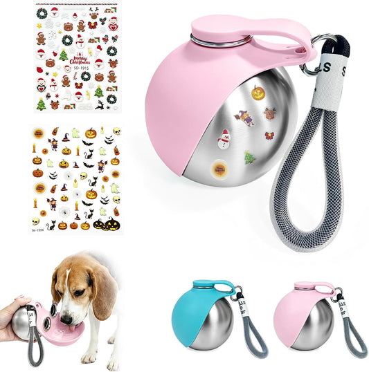 2 in 1 Portable Tumbler for Dogs,Portable Dog Water Ball（Pair with Halloween stickers DIY）,10Oz Stainless Steel Dog Water Bottle with Silicone Foldable Bowl,Portable Small Dog Water Bottle for Walking
