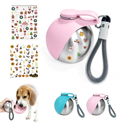 2 in 1 Portable Tumbler for Dogs,Portable Dog Water Ball（Pair with Halloween stickers DIY）,10Oz Stainless Steel Dog Water Bottle with Silicone Foldable Bowl,Portable Small Dog Water Bottle for Walking