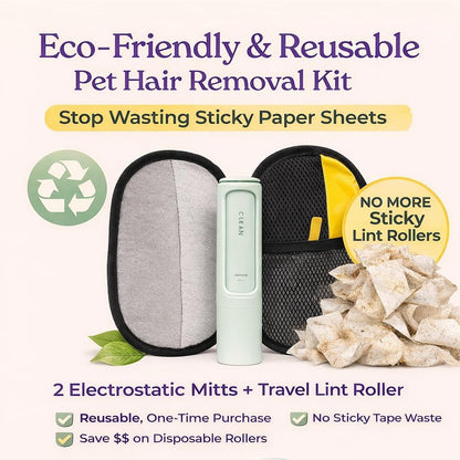 Jaxabby 3-Piece Pet Hair Remover Kit for Couch, Car & Clothes, (Blue)