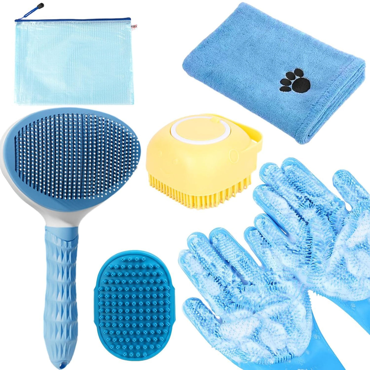 Dog Brush for Shedding,6 PCS in One Pet Slicker Hair Brush Kit Organizer Bag - Dog Cat Grooming Deshedding Undercoat Rake Brush Comb for All Small Large Dogs Cats Grey