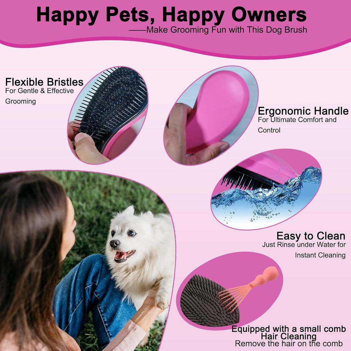 Puppy Brush for Small Dogs - Soft Dog Brush (Pink)