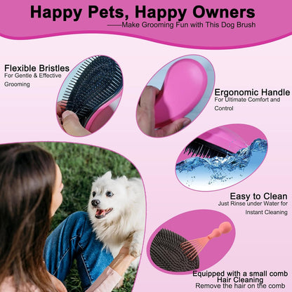 Puppy Brush for Small Dogs - Soft Dog Brush (Pink)