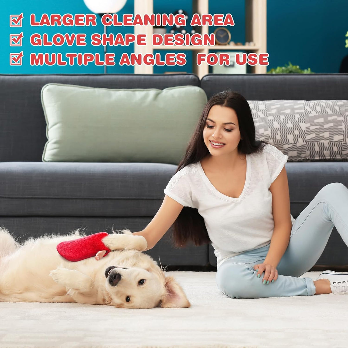 4 Pcs Pet Red Hair Remover Glove Red Reusable Fur Mitt