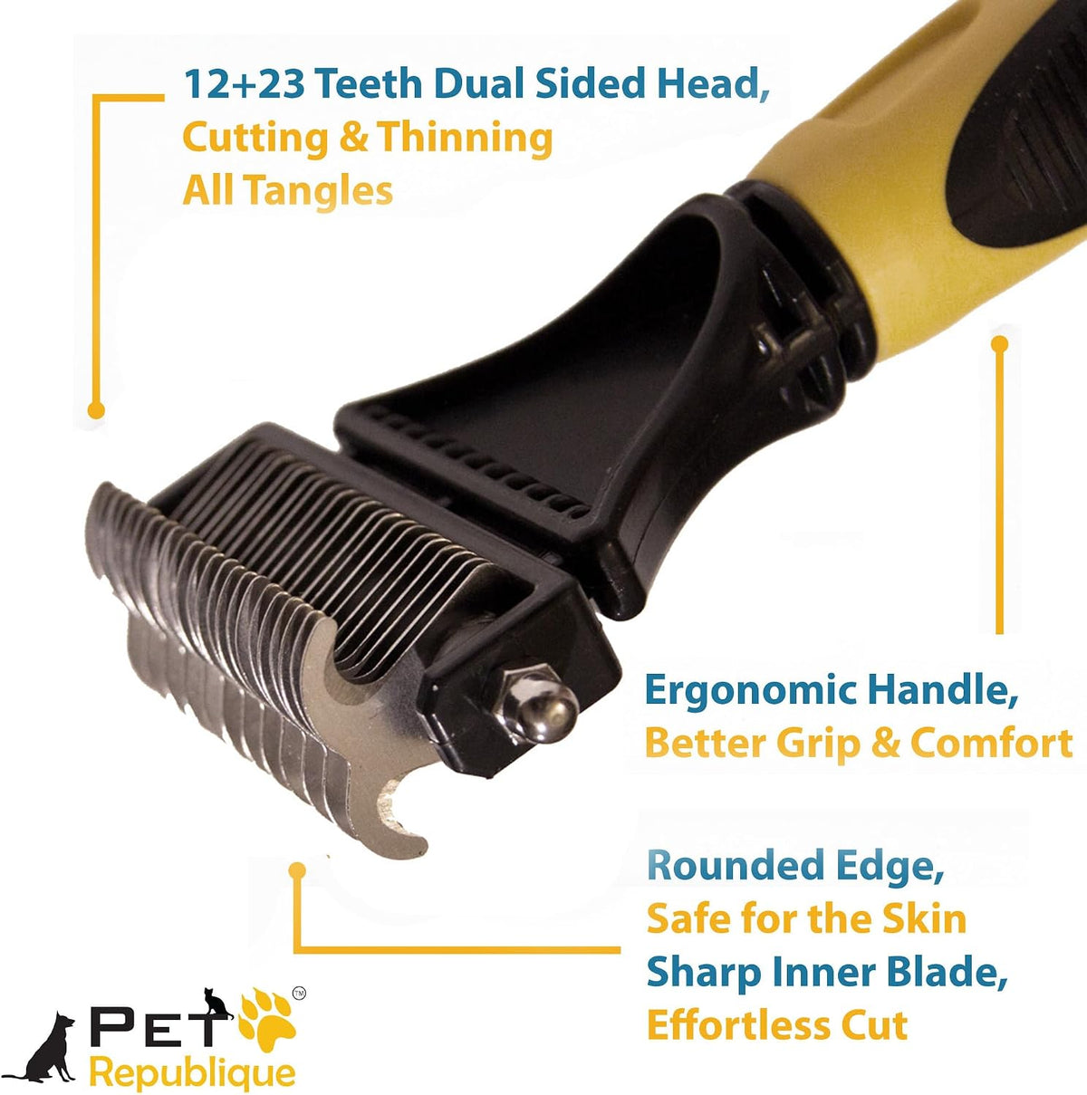 Pet Republique Matt Splitters Tool – Effective Mat Remover and De-matting Comb for Long-Haired Dogs, Cats, Rabbits – Regular 12+23 Teeth Design