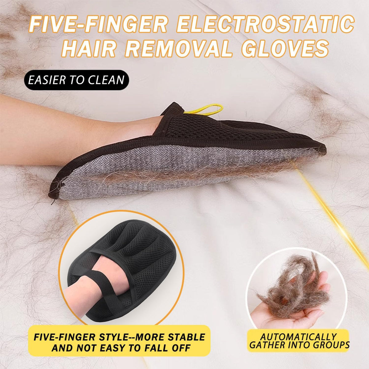 2PCS Pet Hair Removal Glove, Electrostatic Pet Hair Removal Gloves, Upgrade Efficient Grooming Gloves for Pet Hair, Clothing, Couch, Furniture, Carpet, Car Seat