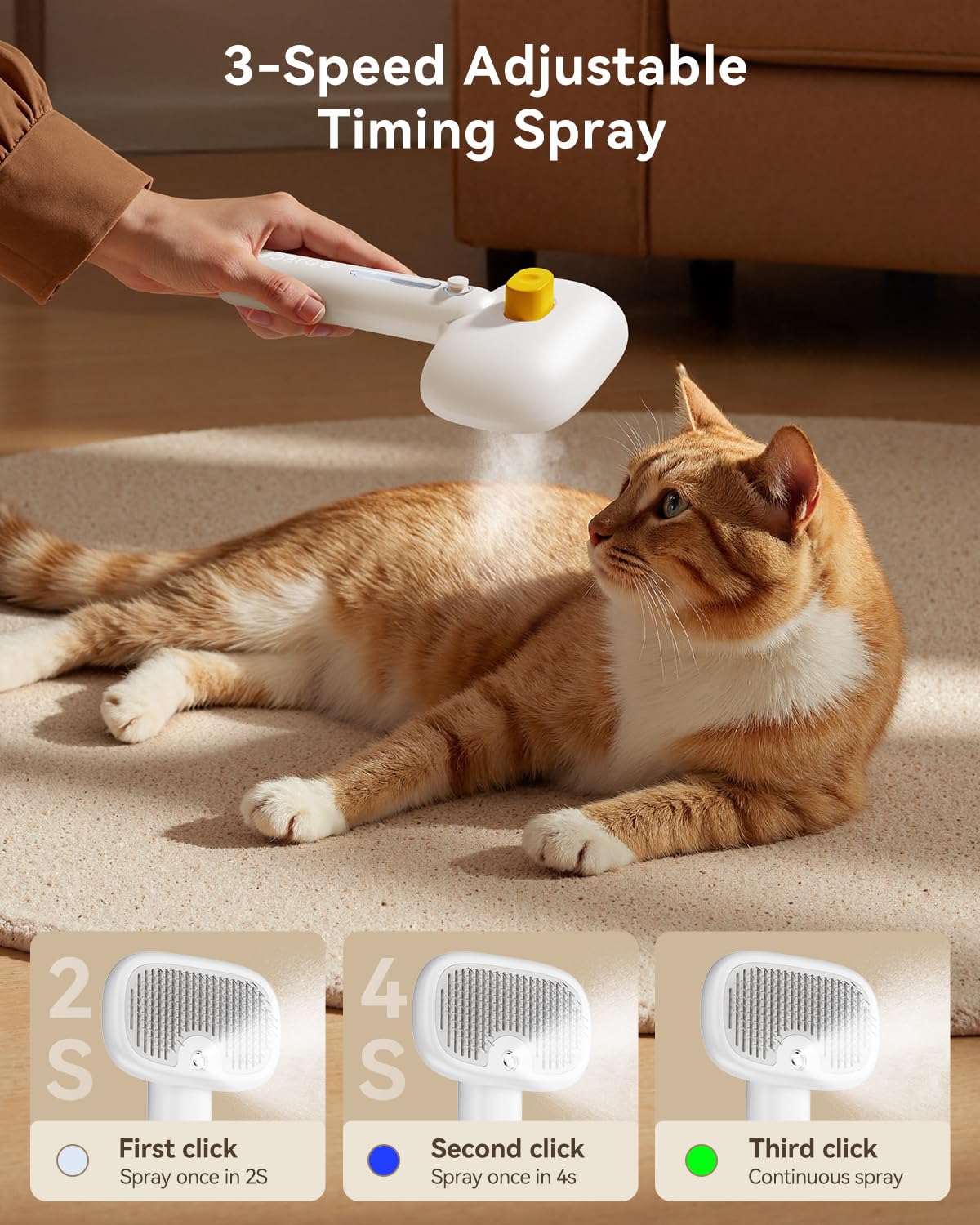 ROJECO 3-in-1 Pet Steam Brush,Spray Hair Removal Detangling Comb