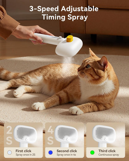 ROJECO 3-in-1 Pet Steam Brush,Spray Hair Removal Detangling Comb