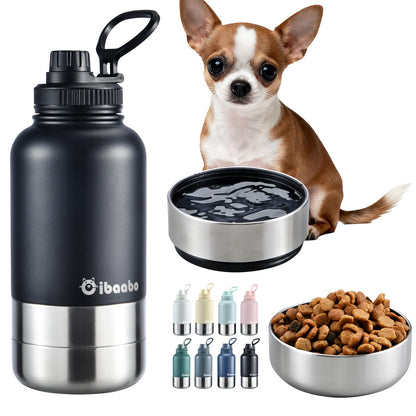 Cibaabo Insulated Dog Water Bottle 32oz Keep Water Cool with 2 Bowls