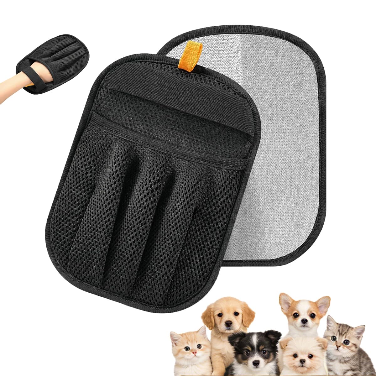 2 Pack Upgraded Pet Hair Removal Gloves for Cats & Dogs, Five-Finger Electrostatic Reusable Magic Brush for Effortless Pet Hair Remover Tool on Carpet, Clothing, Laundry, Couch, Car Seat (Black)