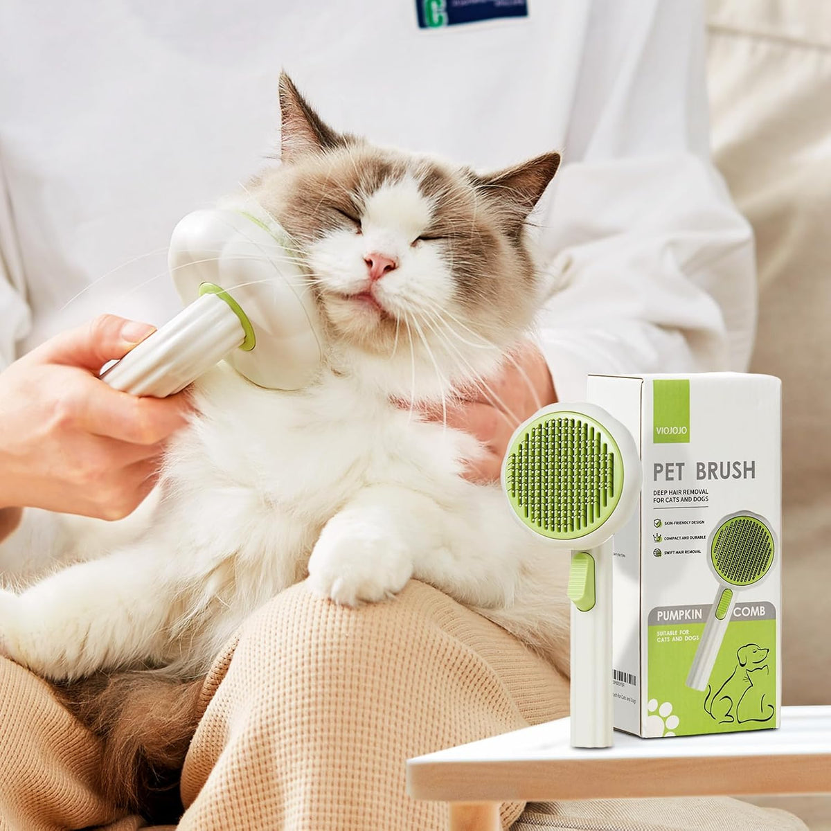 Cat Brush for Indoor Cats for Shedding, Dog Brush, Pet Hair Remover Tool, Self Cleaning Cat Comb with Release Button Hair Brush, Dog Deshedding Brush Grooming Kit