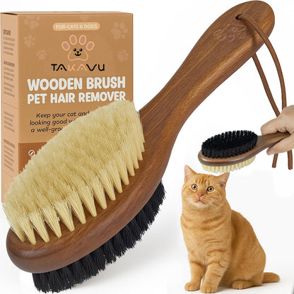 TAKAVU Soft Cat Brush, Natural Boar Bristle for Indoor Kittens