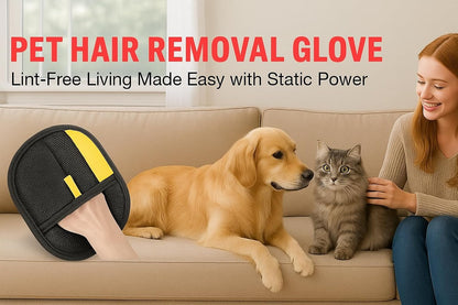 JOORY Upgraded Pet Hair Removal Glove with Static Technology, 8.5-Inch Wide Coverage, Dual Directional Brushes, Washable Black Grooming Mitt for Dogs and Cats.