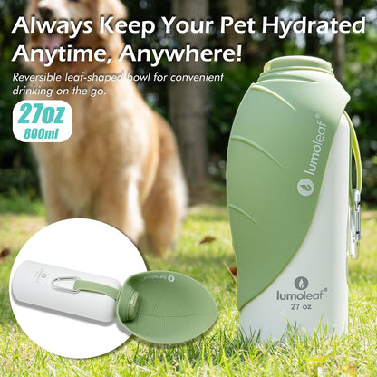 LumoLeaf Insulated Dog Water Bottle 27 oz Stainless Steel - Keep Water Cool or Warm, Portable Pet Water Bowl for Travel, Wide Mouth for Easy Ice Filling & Cleaning (Green, 27 oz)