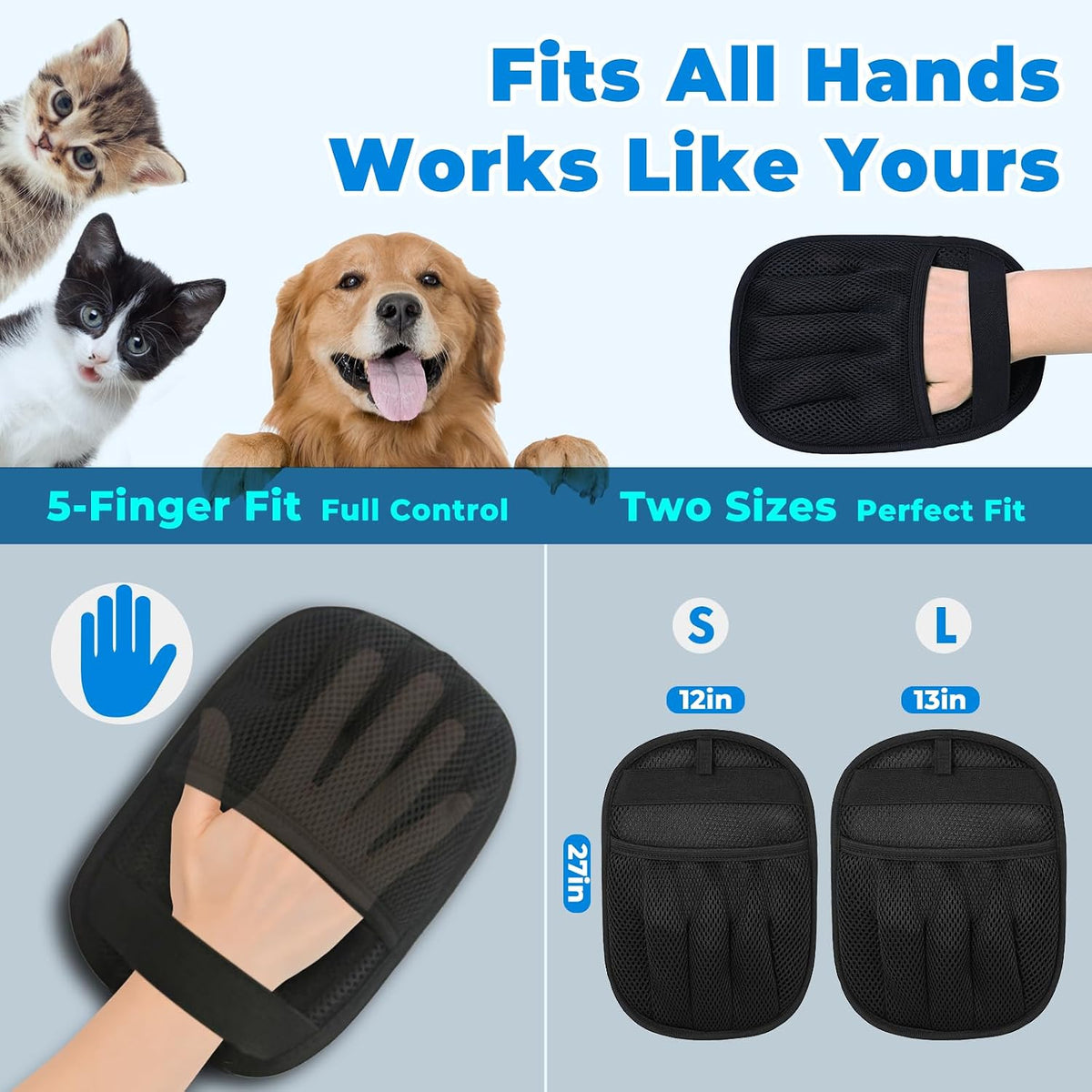 GRENTY 2 PCS Pet Hair Removal Glove for Dogs & Cats
