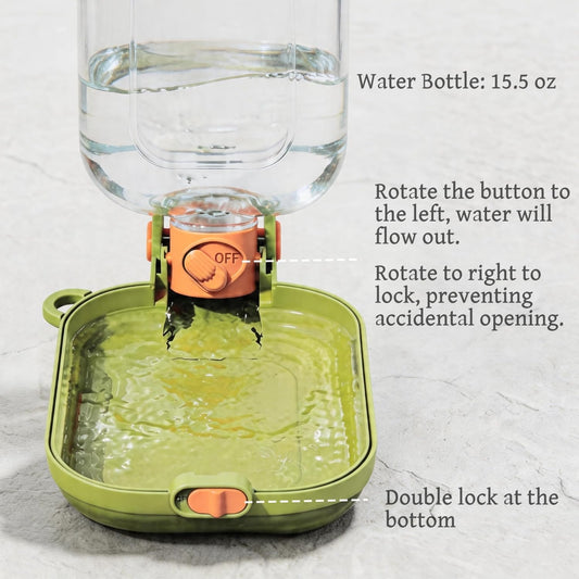 Portable Dog Water Bottle 15.5 oz 2-in-1 Foldable Travel Dog Bowls Pet Food Bowl Leak Proof Puppy Water Dispenser for Hiking Camping Walking Green