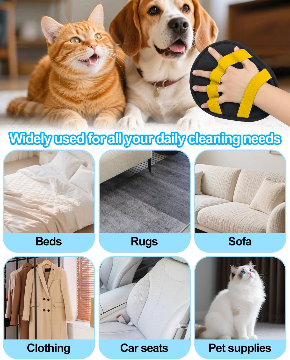 Pet Hair Removal Glove, Dog Cat Hair Mitt Glove,Yellow