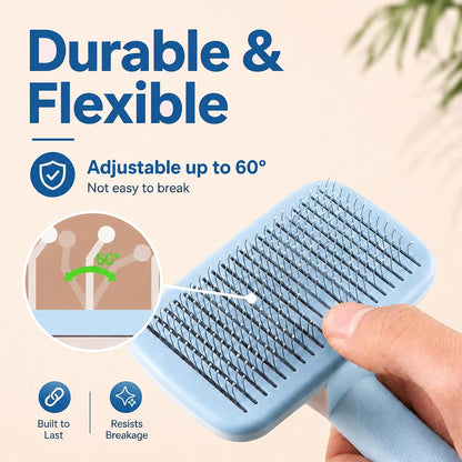 Self-Cleaning Cat Brush for Shedding and Pet Hair Remover Set, Blue
