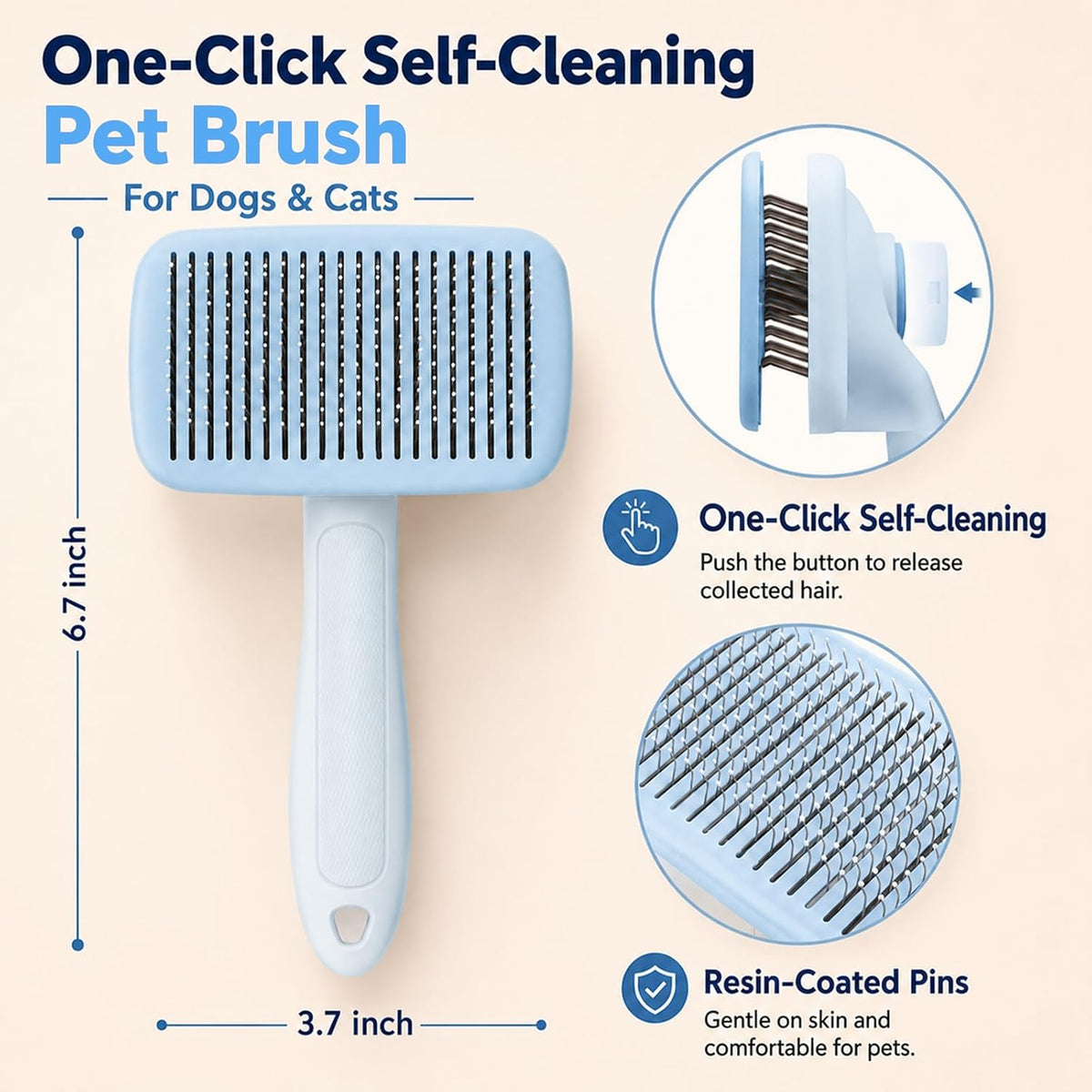 Self-Cleaning Cat Brush for Shedding and Pet Hair Remover Set, Blue