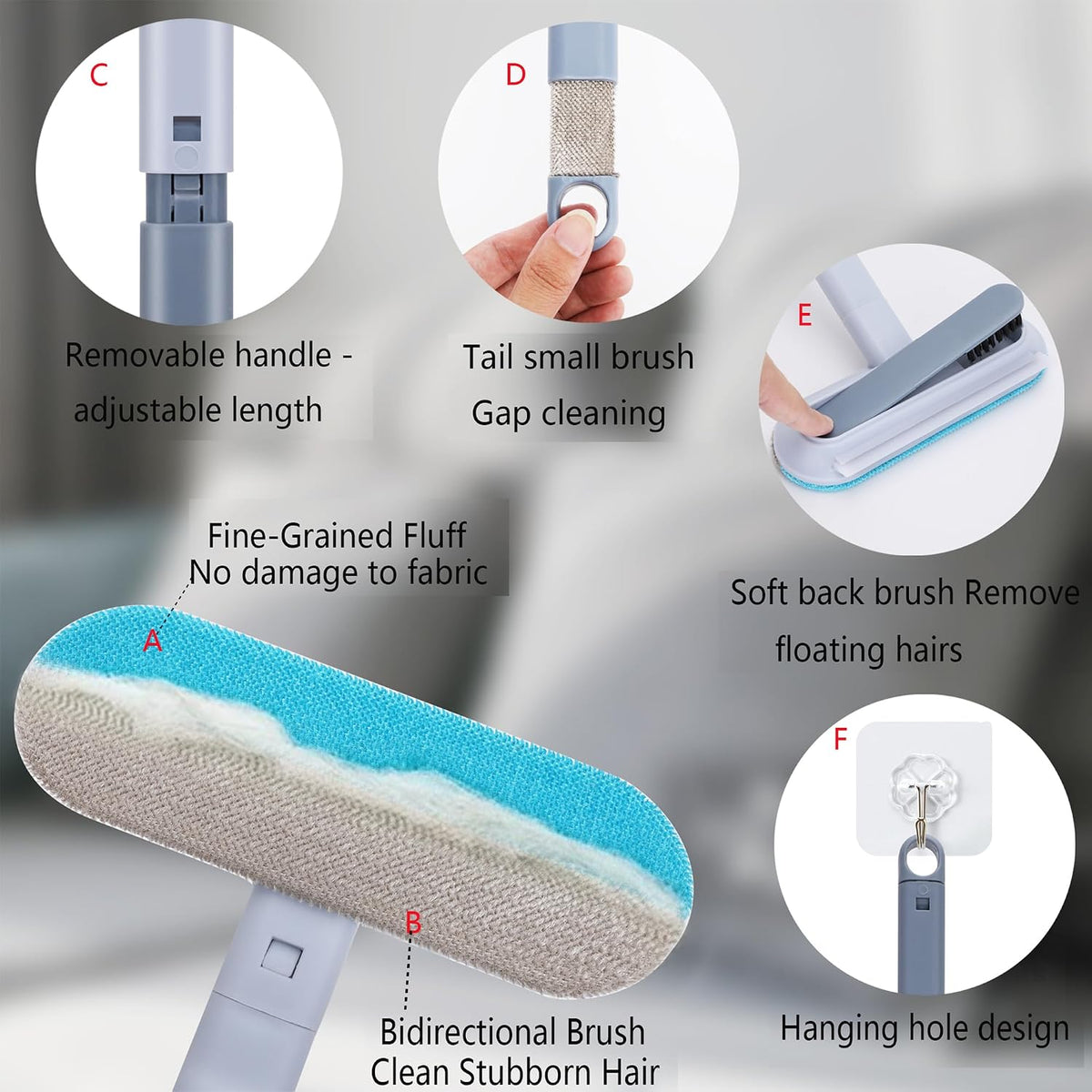 Pet Hair Remover for Furniture-17.3" Reusable Lint Brush for Dog & Cat Hair