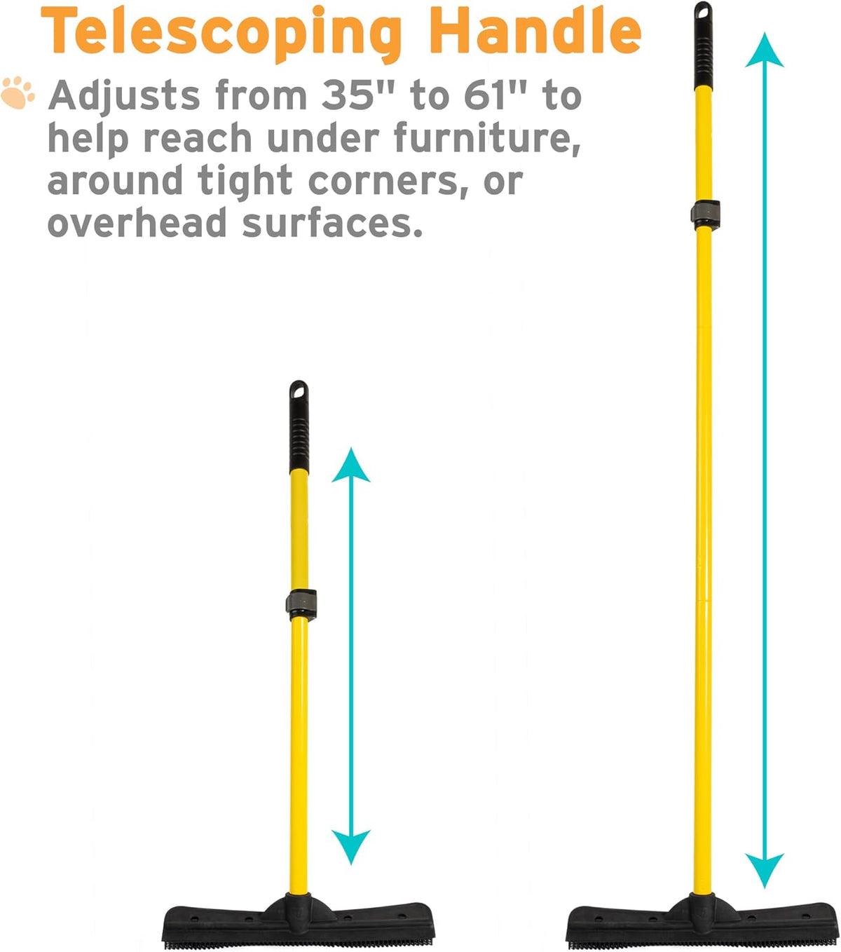FURemover Pet Hair Removal Rubber Broom, 61" Telescopic Handle