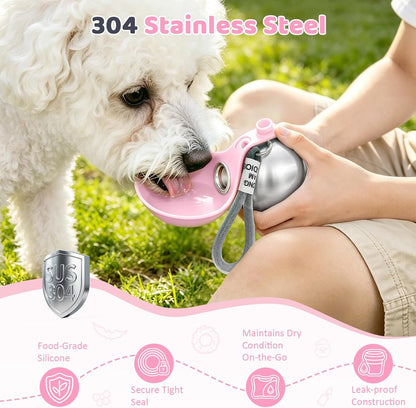 2 in 1 Portable Tumbler for Dogs,Portable Dog Water Ball（Pair with Halloween stickers DIY）,10Oz Stainless Steel Dog Water Bottle with Silicone Foldable Bowl,Portable Small Dog Water Bottle for Walking