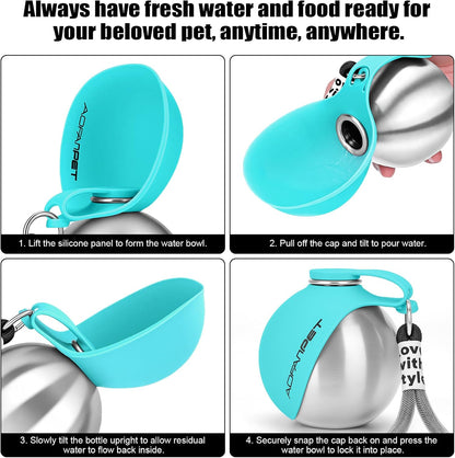 Portable Dog Water Bottle 10oz Stainless Steel Travel Bowl