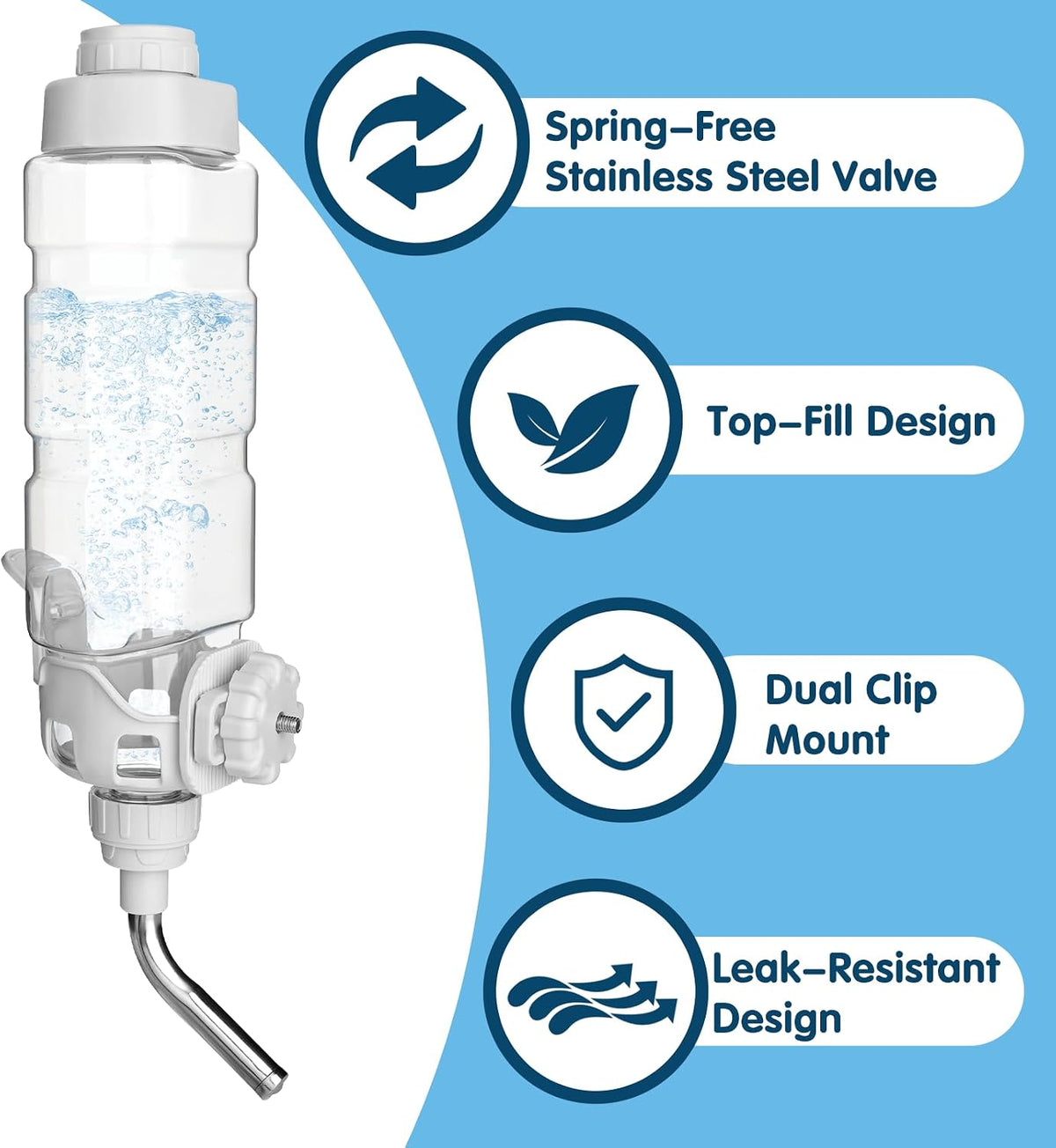 Vannon Water Bottle for Small Animals, 34oz Top-Fill Pet Dispenser, Grey