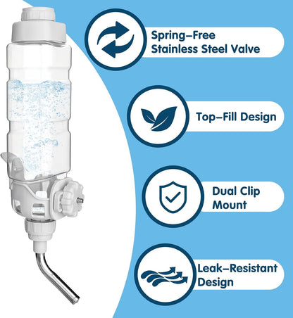 Vannon Water Bottle for Small Animals, 34oz Top-Fill Pet Dispenser, Grey
