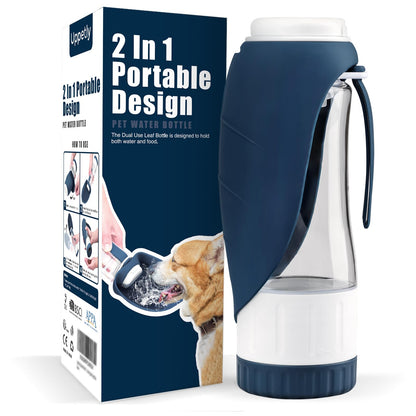 Uppetly Dog Water Bottle, Pet Water Bottle with Food Container and Drinking Feeder, Leak Proof, BPA-Free, Portable Foldable Puppy Water Cup Dispenser for Outdoor Walking, Travel, Large Green