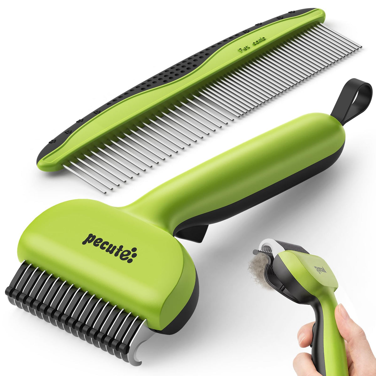 Pecute Self-Cleaning Undercoat Rake for Dogs Cats with Long/Double Coats