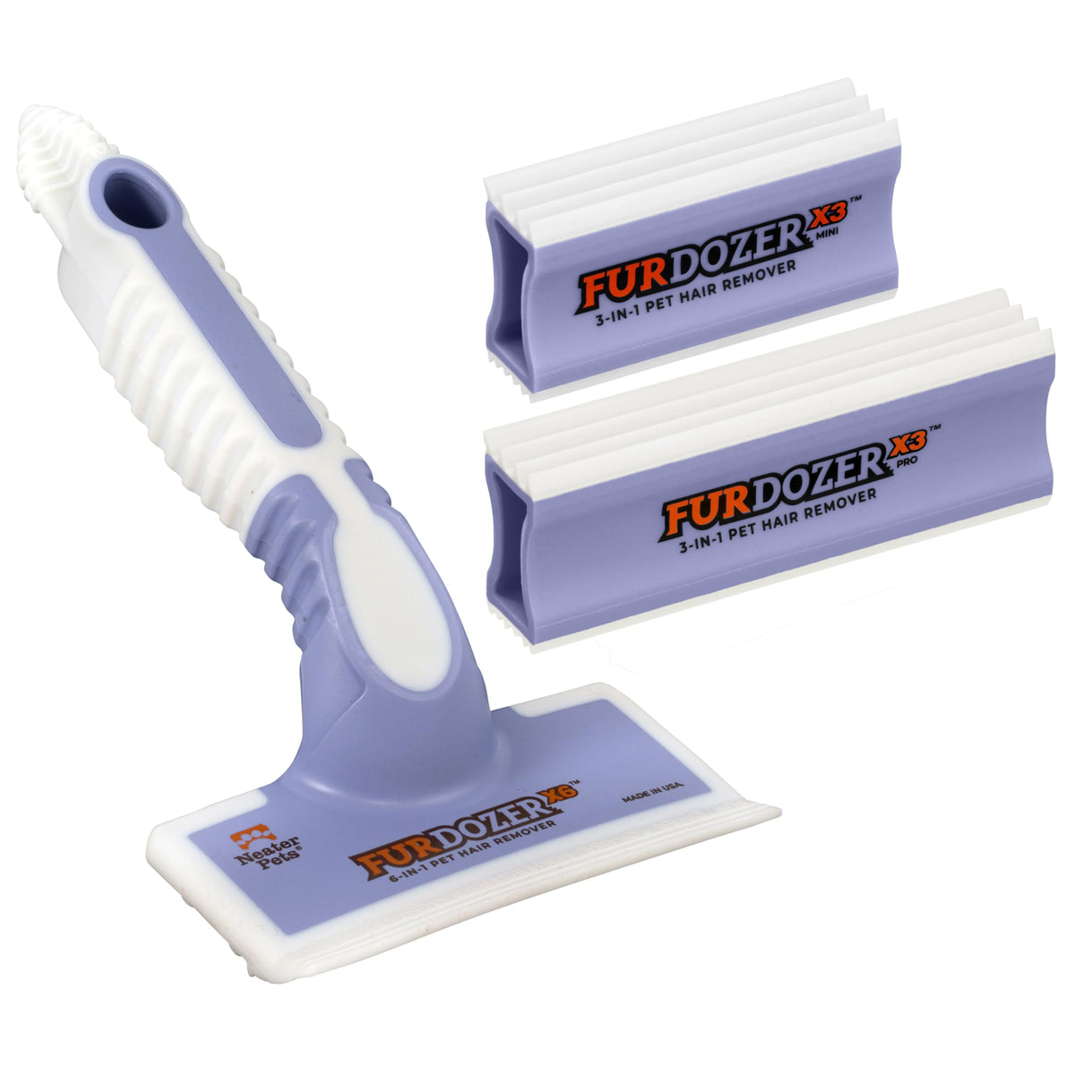 FurDozer Pet Hair Remover & Auto Detailing Tools - Cat & Dog Hair Remover for Carpets, Car Interiors, Couches, Bedding, & Pet Furniture (Gray, X3 PRO - 5" Long)