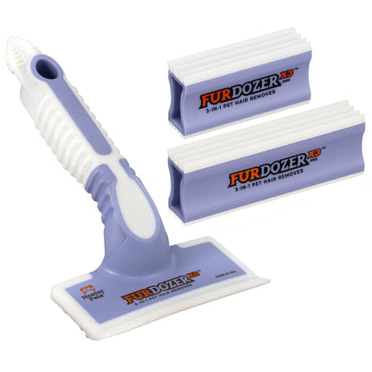 FurDozer Pet Hair Remover & Auto Detailing Tools - Cat & Dog Hair Remover for Carpets, Car Interiors, Couches, Bedding, & Pet Furniture (Gray, X3 PRO - 5" Long)