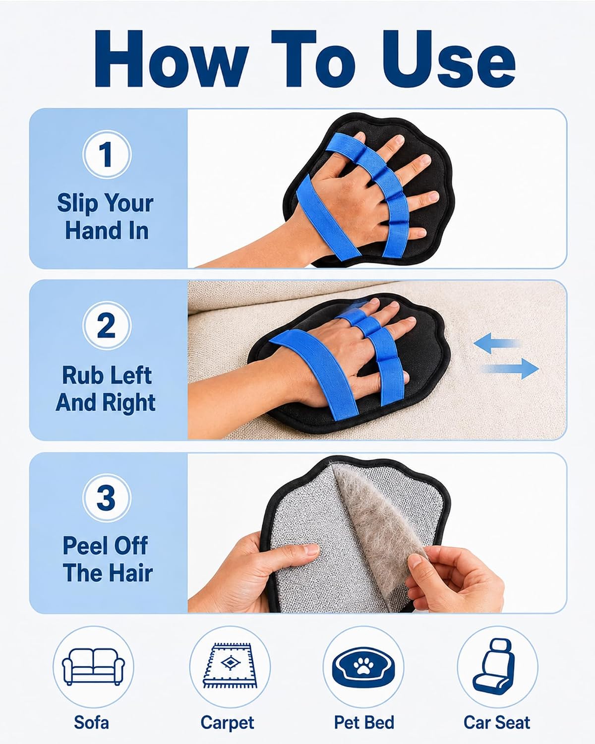 Pet Hair Removal Glove, Electrostatic Fur Remover for Couch, Bed & Car