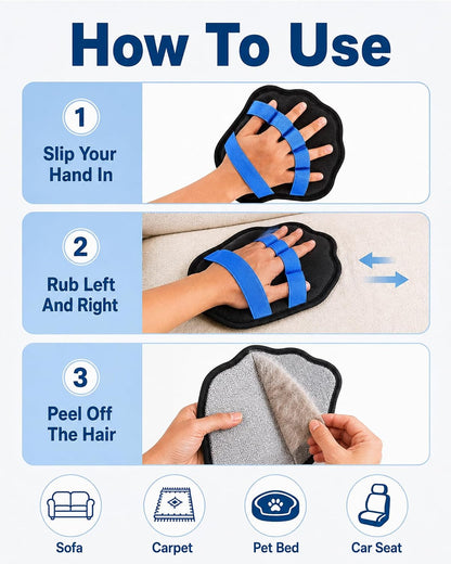 Pet Hair Removal Glove, Electrostatic Fur Remover for Couch, Bed & Car
