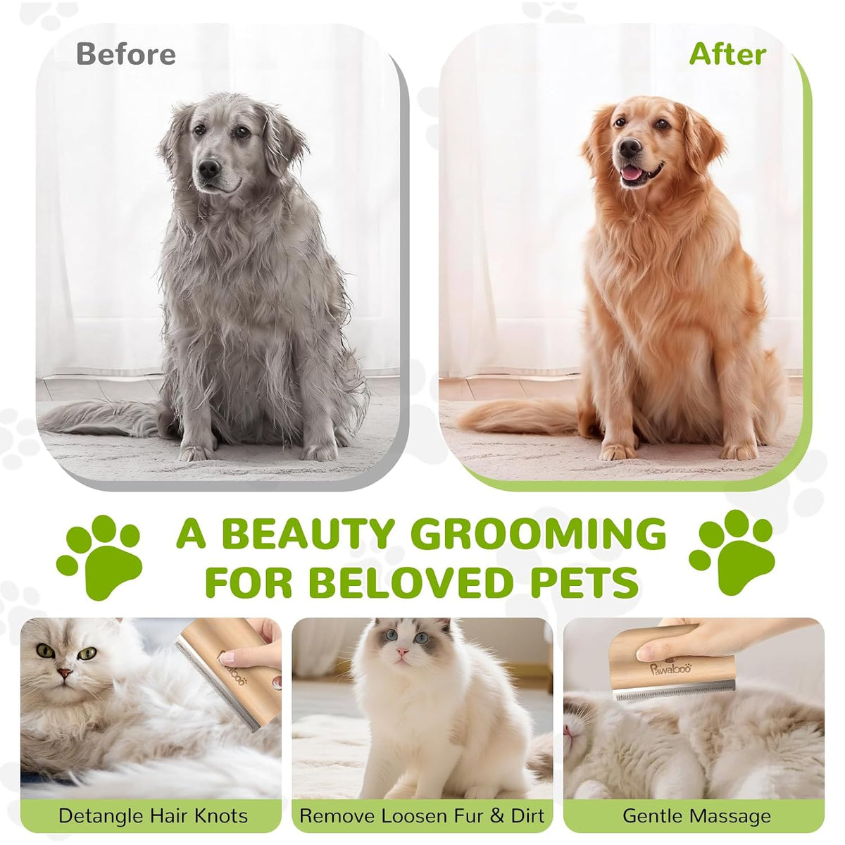 Pawaboo Deshedding Brush for Dogs & Cats, Dog Hair Removal Comb