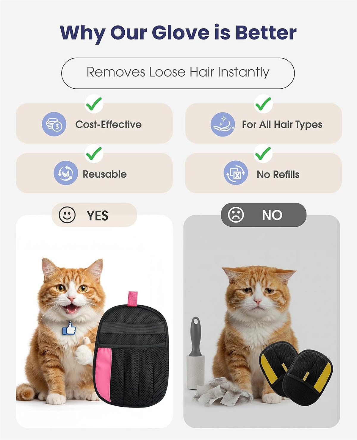 Rivalran Pet Hair Remover Glove for Dog & Cat, Reusable Electrostatic Magic Brush, Five-Finger Hair Removal Mitt for Cleaning Clothing, Bed, Couch, Carpet, and Car Seat Pink