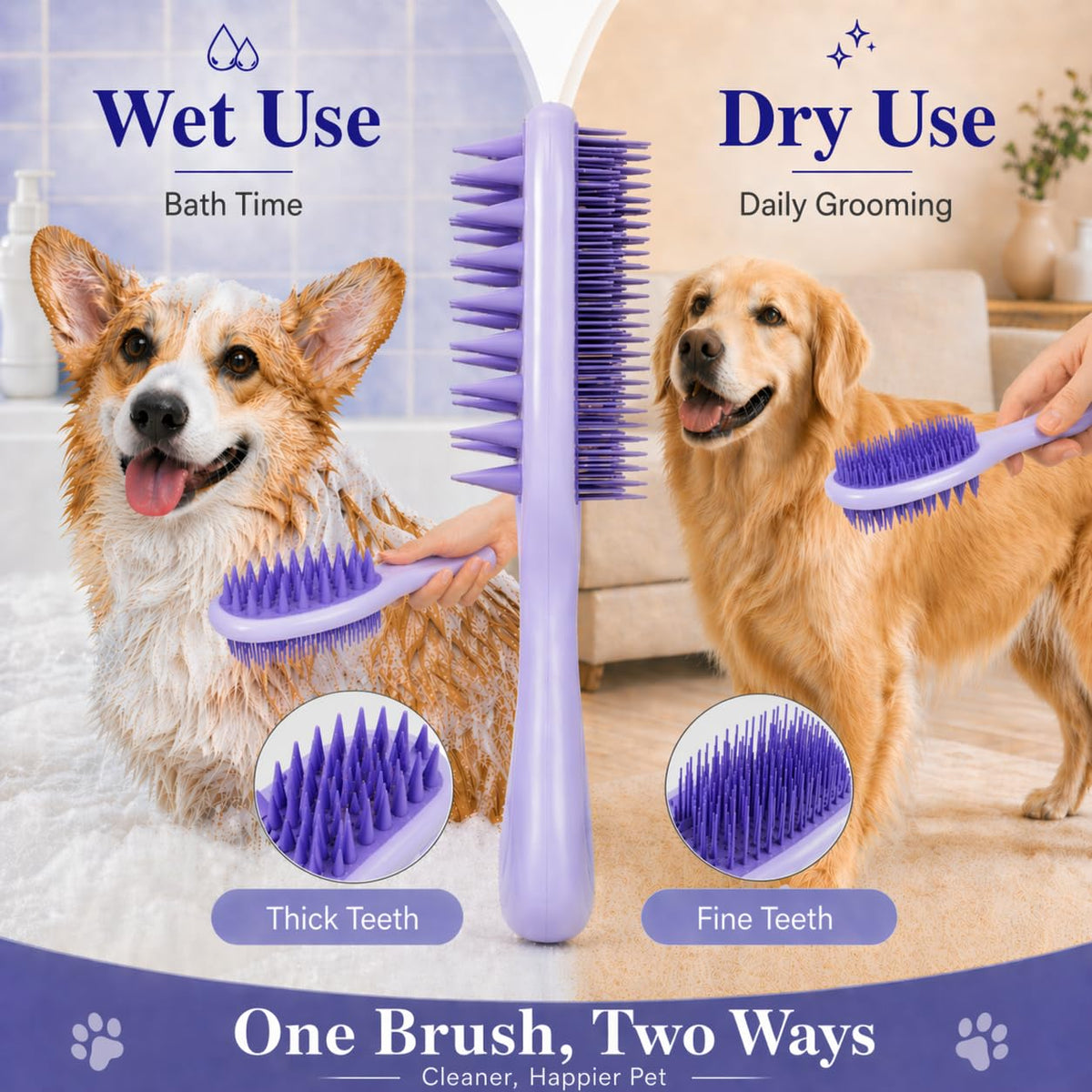 Dog Brush for Shedding, Long Handle Silicone Dog Bath Brush for Dogs and Cats, Dog Shampoo Brush and Scrubber for Bath, Pet Grooming Brush for Wet Dry Massage and Deshedding