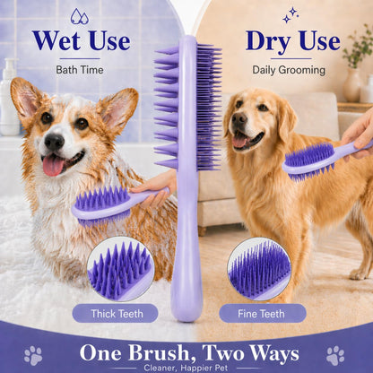 Dog Brush for Shedding, Long Handle Silicone Dog Bath Brush for Dogs and Cats, Dog Shampoo Brush and Scrubber for Bath, Pet Grooming Brush for Wet Dry Massage and Deshedding