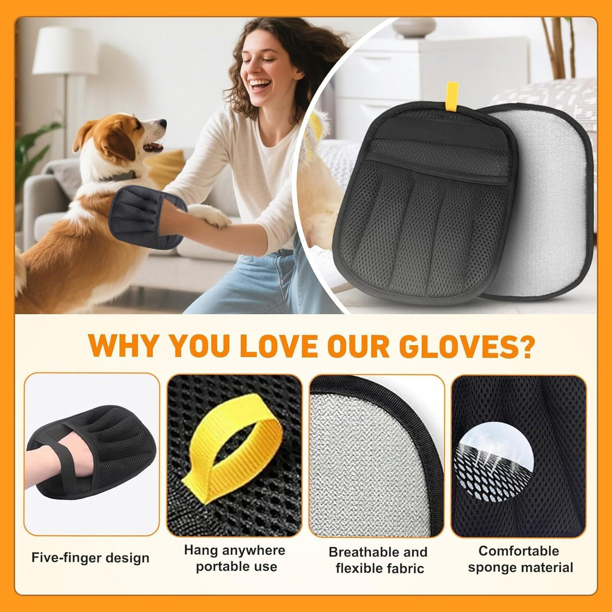 Pet Hair Removal Glove, Reusable Electrostatic Cat Dog Hair Remover Glove
