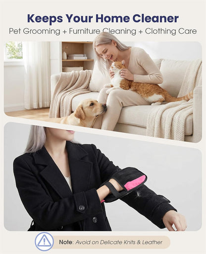 Rivalran Pet Hair Remover Glove for Dog & Cat, Reusable Electrostatic Magic Brush, Five-Finger Hair Removal Mitt for Cleaning Clothing, Bed, Couch, Carpet, and Car Seat Pink