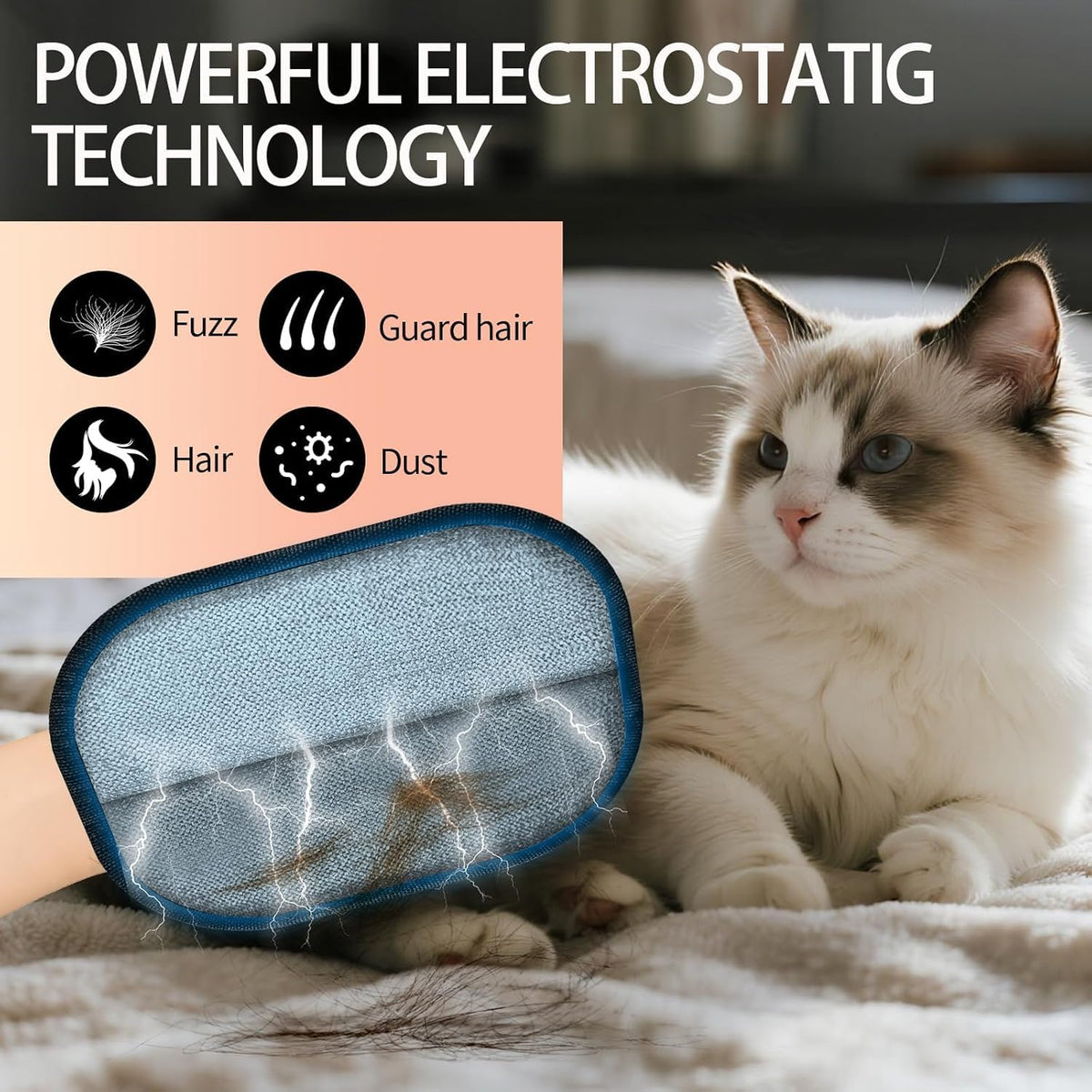 Kivori Pet Grooming Gloves, for Dogs and Cats Hair Removal Reusable Cleaning Brush Electrostatic Fur Mitts for Furniture Bedding Sofa (2PCS)