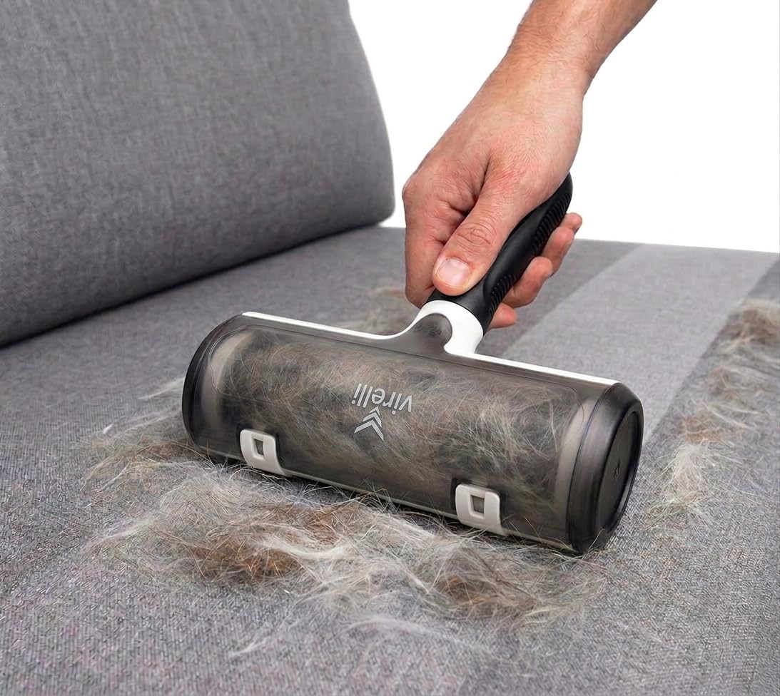 Reusable Pet Hair Remover Pro - Dog & Cat Hair Remover for Furniture, Couch, Carpet & Bedding - Professional Lint Roller for Pet Fur & Upholstery (Gray)