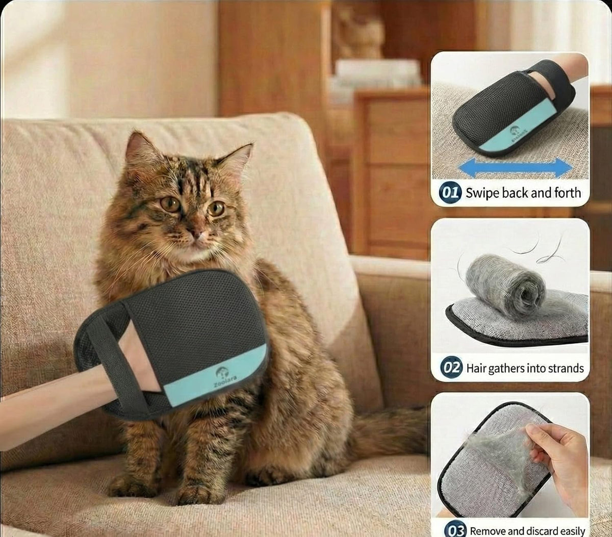 Pet Hair Removal Glove for Dogs & Cats, Deshedding Fur Remover Mitt