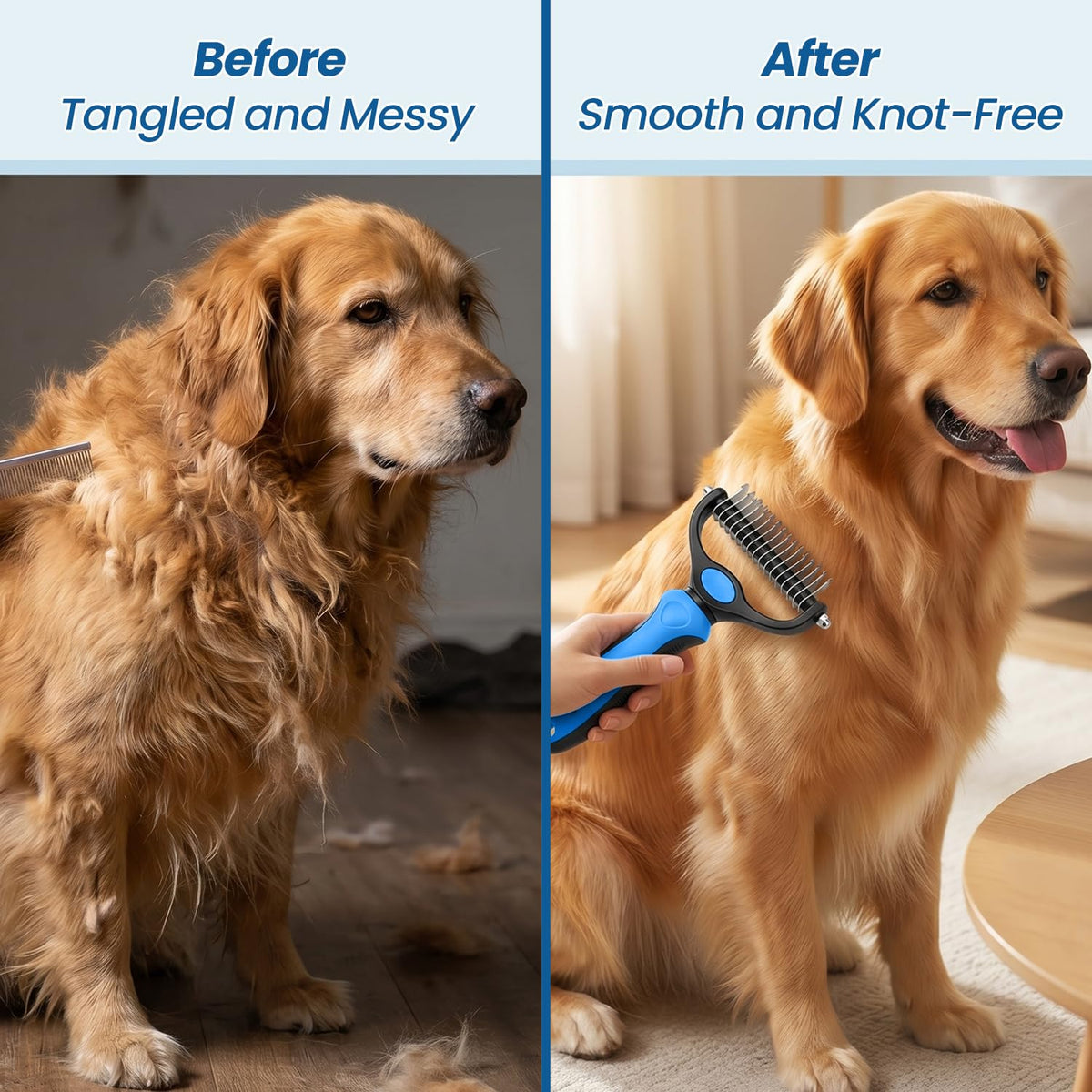 Dog Grooming Rake 4-in-1 Kit - Deshedding Undercoat Rake, Dematting Comb & Bath Massager for Dogs & Cats - Reduces Shedding up to 95% - Rounded Teeth for Sensitive Skin, Long & Short Hair