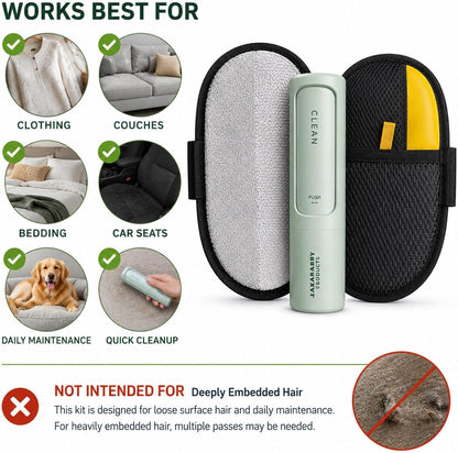 Jaxabby 3-Piece Pet Hair Remover Kit for Couch, Car & Clothes, (Blue)