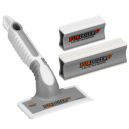 FurDozer Pet Hair Remover & Auto Detailing Tools - Cat & Dog Hair Remover for Carpets, Car Interiors, Couches, Bedding, & Pet Furniture (Gray, X3 PRO - 5" Long)