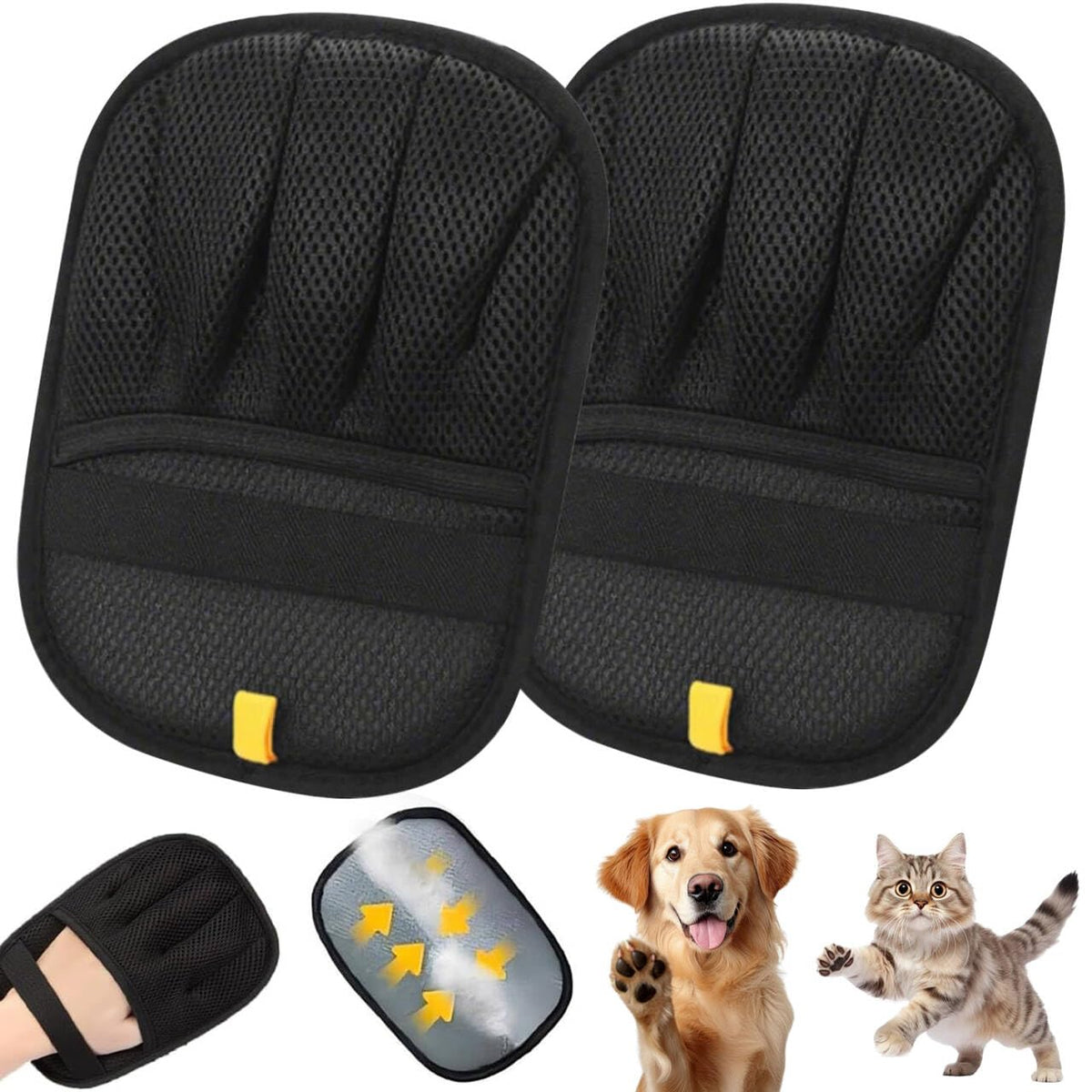 Electrostatic Pet Hair Removal Gloves for Cats & Dogs–Upgraded Reusable Magic Brush Tool for Quick Wiping on Couch,Carpet,Laundry,Car Seat & Pet Beds(3PC,Yellow)