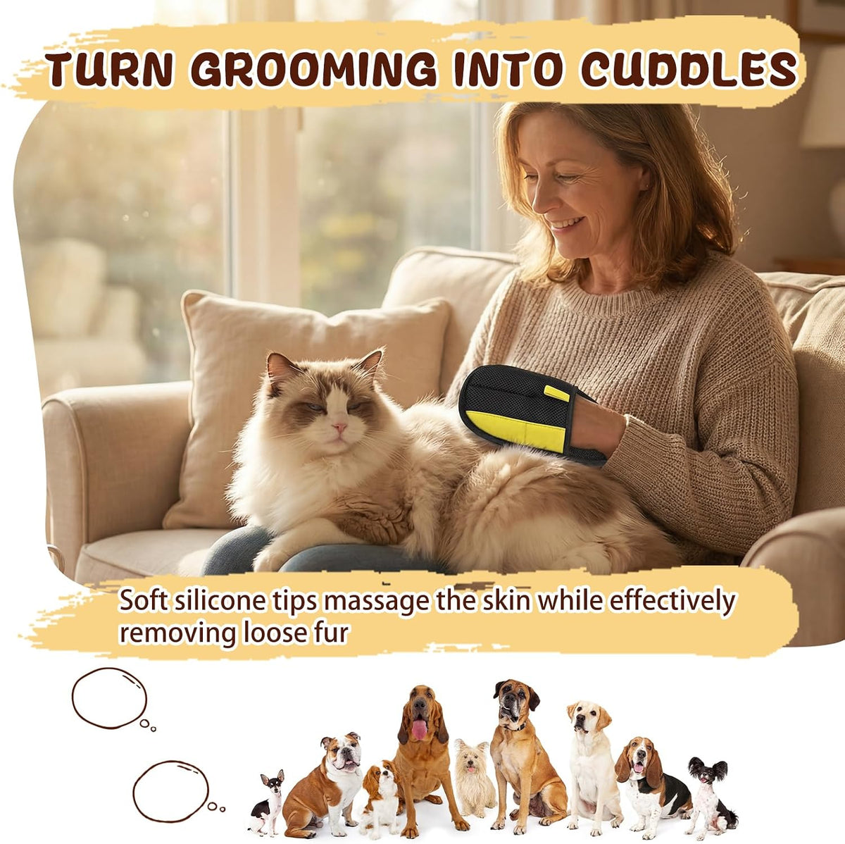 5Pcs Pet Hair Remover Glove Kit for Dogs & Cats - 2 Pack Grooming Gloves & Rubber Brush & Comb - Reusable Pet Hair Remover for Laundry for Furniture Carpet Car Interior Couch Bedding Auto Detailing