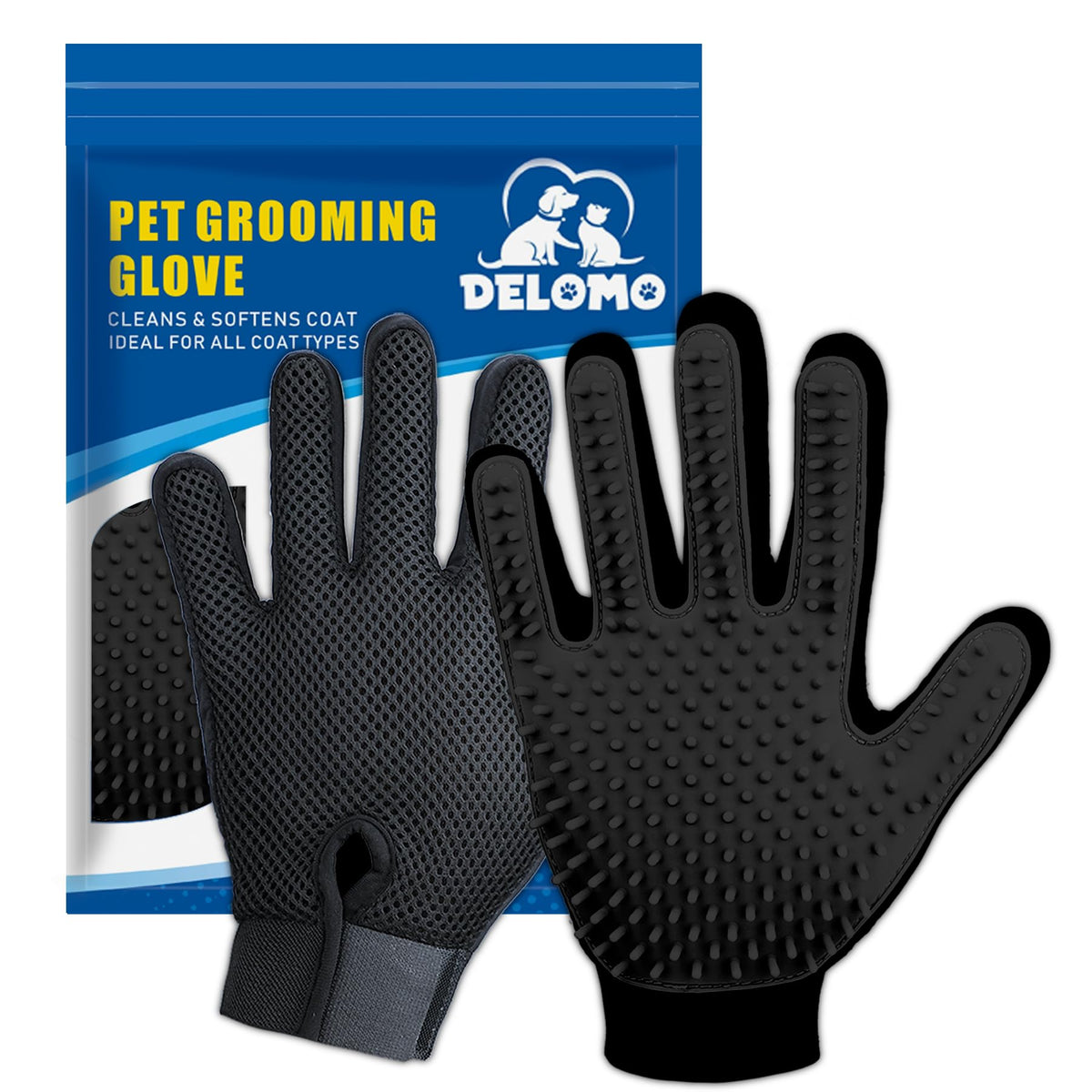 Pet Hair Removal Glove with 255 Silicone Tips for Dogs & Cats, 1 Pair Green
