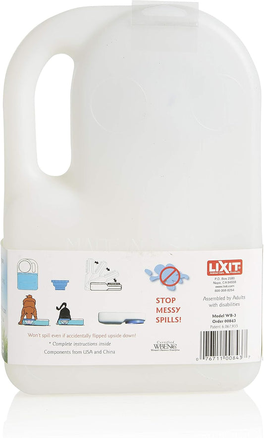 Lixit® Water Boy Portable Travel Dog Bowl - 3 Quart Spill Free Self Filling Pet Water Bowl - Made in USA (White, 1 Pack)